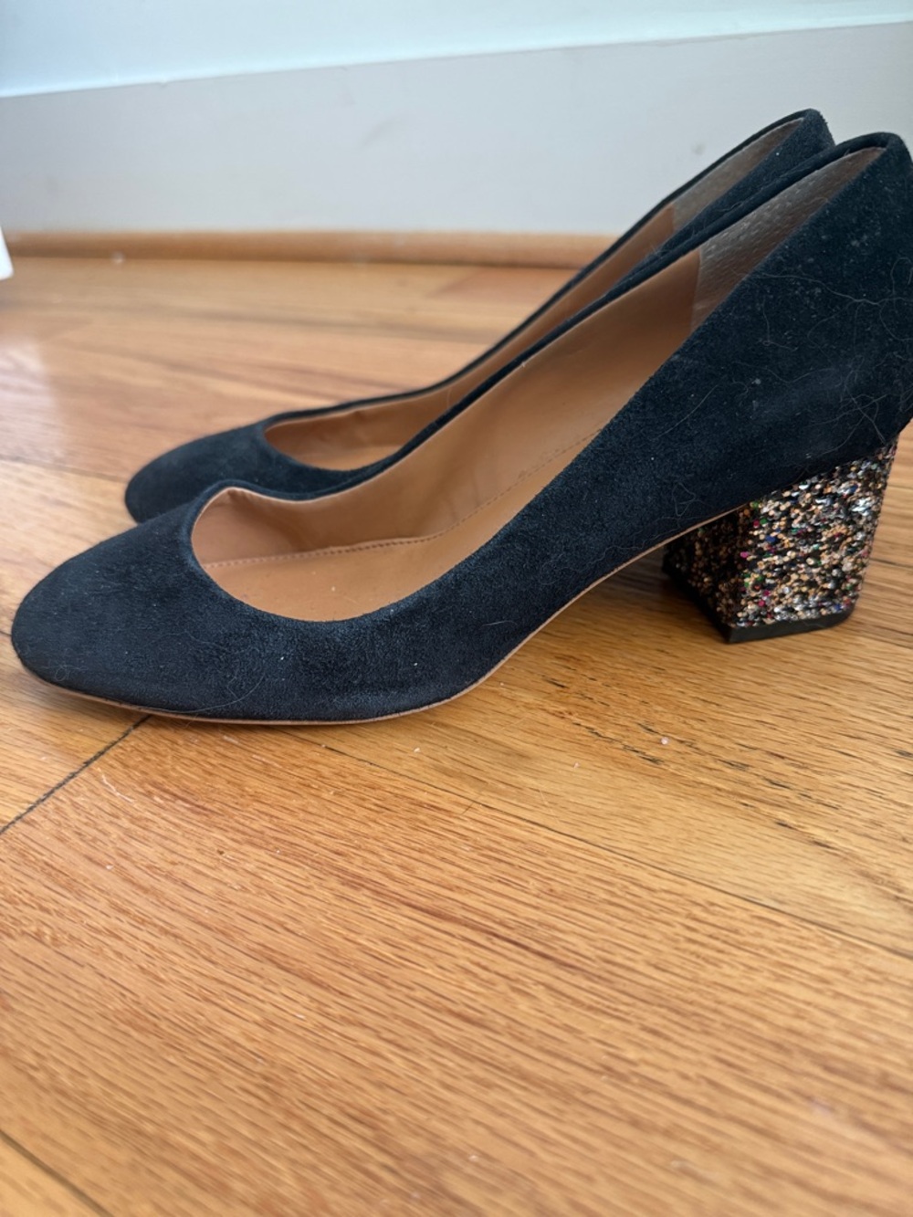 J. Crew Black Heels with Glitter Heel